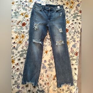 Judy Blue Distressed Straight Leg Jeans - Classic Blue